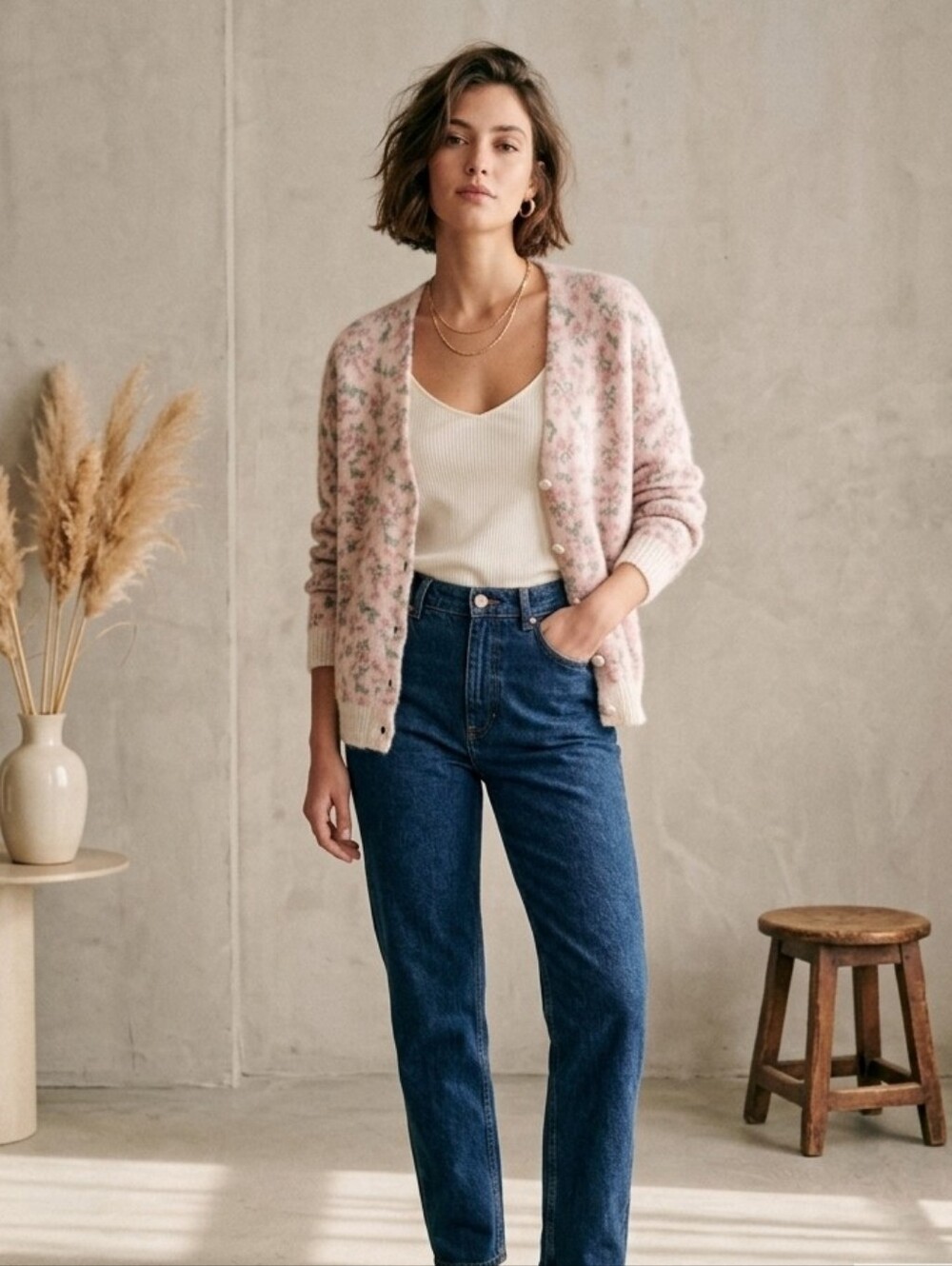 Alpaca & Mohair Italian Bartolini Cardigan Cottagecore M Pink Floral